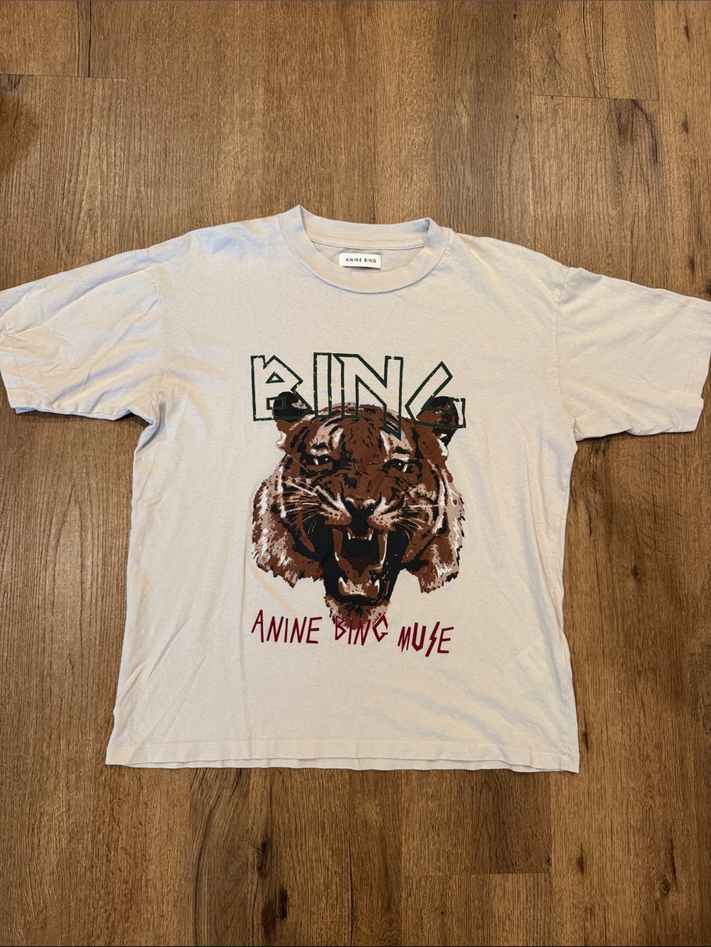 Anine Bing White Tee with Fierce Tiger Graphic
